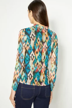 Clearance Oasis Abstract Mesh Funnel Neck Long Sleeve Top Multi