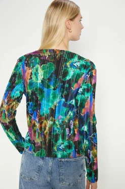 Best Oasis Abstract Print Plisse Funnel Neck Top Multi