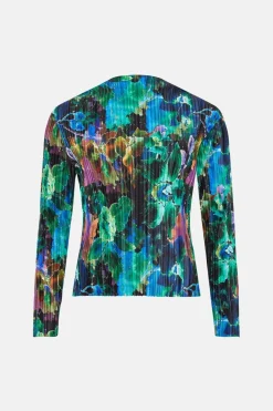 Best Oasis Abstract Print Plisse Funnel Neck Top Multi