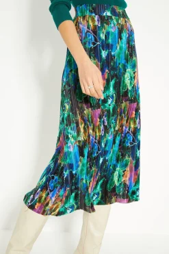 Discount Oasis Abstract Printed Plisse Midi Skirt Multi
