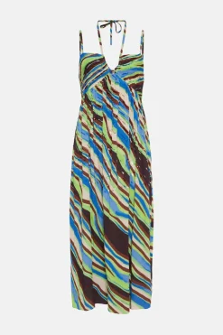 Fashion Oasis Abstract Sequin Stripe Cross Neck Strappy Midi Dress Multi