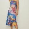 Fashion Oasis Abstract Shimmer Jersey Tie Back Cami Dress Blue