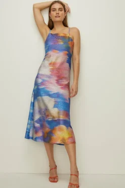 Fashion Oasis Abstract Shimmer Jersey Tie Back Cami Dress Blue