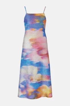 Fashion Oasis Abstract Shimmer Jersey Tie Back Cami Dress Blue