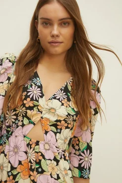 Clearance Oasis Acid Keyhole Midi Dress Floral