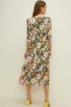 Clearance Oasis Acid Keyhole Midi Dress Floral