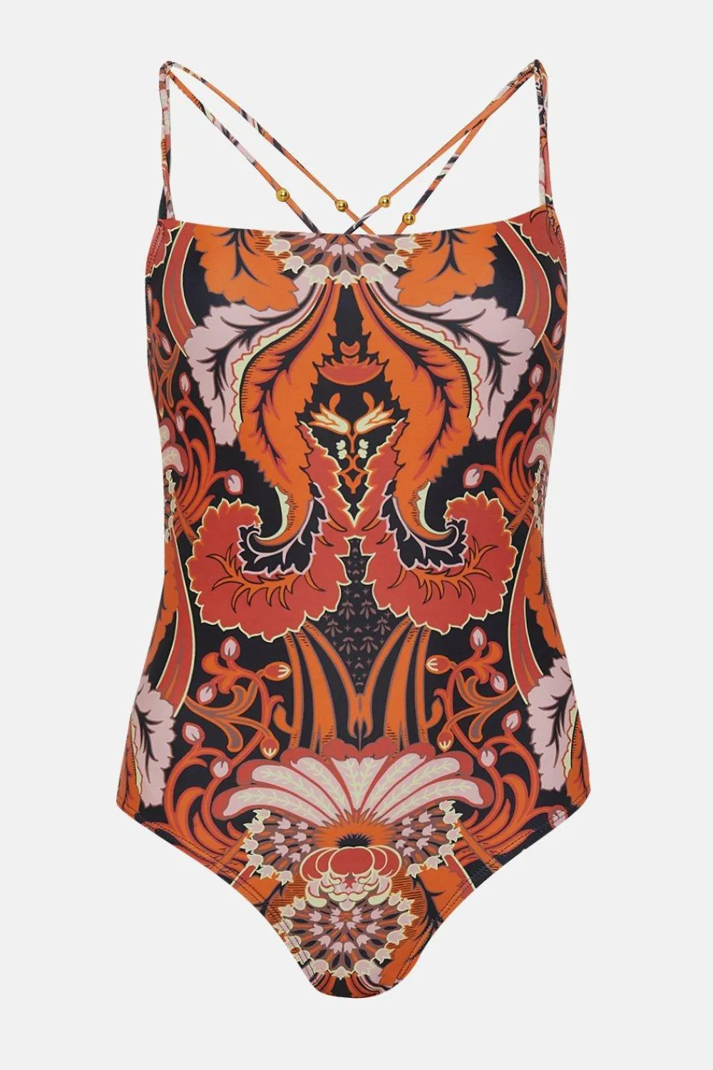 New Oasis All Over Printed Double Strap Swimsuit Red Orange