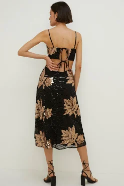 Outlet Oasis All Over Sequin Strappy Tie Back Midi Dress Black