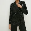 New Oasis All Over Sequin Tweed Blazer Black