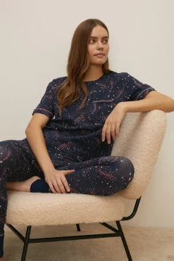 Discount Oasis All Over Star Print Pyjama Set Navy
