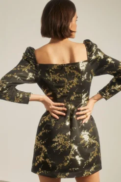 Discount Oasis And Gold Floral Jacquard Aline Dress Black