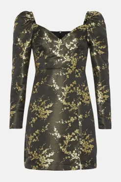 Discount Oasis And Gold Floral Jacquard Aline Dress Black