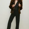 Best Oasis Animal Faux Fur Short Collared Coat Brown