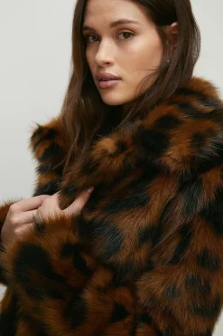 Best Oasis Animal Faux Fur Short Collared Coat Brown