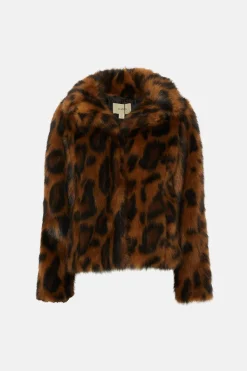 Best Oasis Animal Faux Fur Short Collared Coat Brown