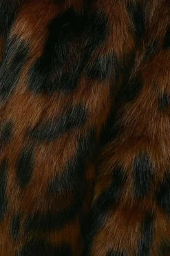 Best Oasis Animal Faux Fur Short Collared Coat Brown