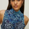 Hot Oasis Animal Funnel Neck Mesh Top Blue
