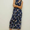 Outlet Oasis Animal Mesh Asymmetric Cut Out Midi Dress Blue