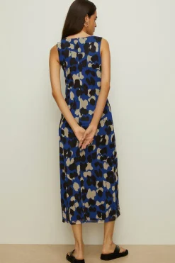 Outlet Oasis Animal Mesh Asymmetric Cut Out Midi Dress Blue