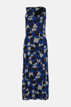 Outlet Oasis Animal Mesh Asymmetric Cut Out Midi Dress Blue