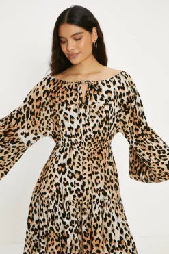 Discount Oasis Animal Print Crinkle Bardot Dress Black