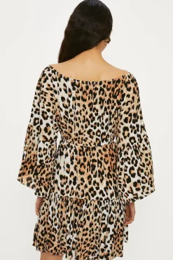 Discount Oasis Animal Print Crinkle Bardot Dress Black