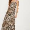 Clearance Oasis Animal Print Crinkle Shirred Maxi Dress Black