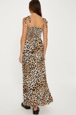 Clearance Oasis Animal Print Crinkle Shirred Maxi Dress Black