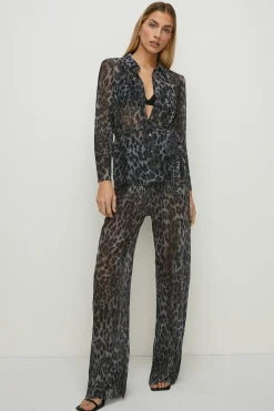 Clearance Oasis Animal Print Shimmer Pleated Shirt Co-Ord Metallic Silver