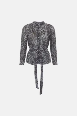 Clearance Oasis Animal Print Shimmer Pleated Shirt Co-Ord Metallic Silver