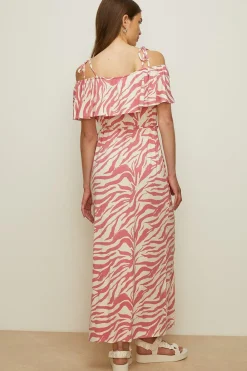 Sale Oasis Animal Printed Bardot Maxi Dress Pink