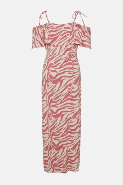 Sale Oasis Animal Printed Bardot Maxi Dress Pink