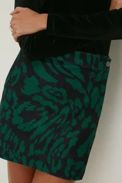 New Oasis Animal Printed Cord Wrap Mini Skirt Green