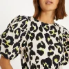 Sale Oasis Animal Printed Woven Mix Puff Sleeve Tshirt Multi