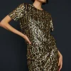Clearance Oasis Animal Sequin Boxy Short Sleeve T-Shirt Metallic Gold