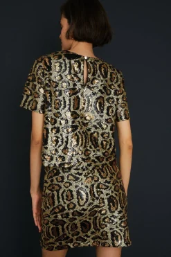 New Oasis Animal Sequin Mini Skirt Metallic Gold