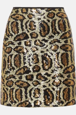 New Oasis Animal Sequin Mini Skirt Metallic Gold