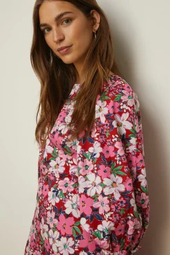 Sale Oasis Artbox Floral Tie Cuff Printed Midi Dress Pink