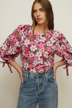 Clearance Oasis Artbox Floral Tie Cuff Top Pink