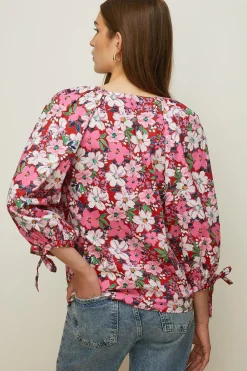 Clearance Oasis Artbox Floral Tie Cuff Top Pink