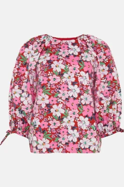 Clearance Oasis Artbox Floral Tie Cuff Top Pink