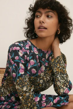 Outlet Oasis Asymmetric Floral Print Satin Skater Multi