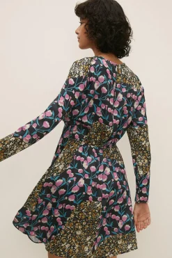 Outlet Oasis Asymmetric Floral Print Satin Skater Multi