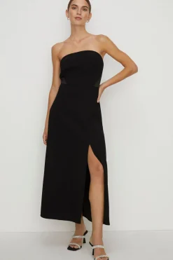 Hot Oasis Bandeau Split Detail Crepe Midi Dress Black