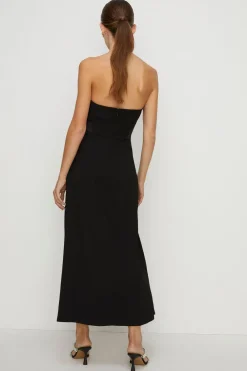 Hot Oasis Bandeau Split Detail Crepe Midi Dress Black