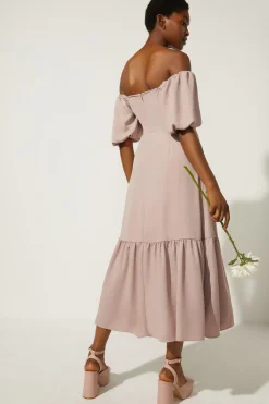 Outlet Oasis Bardot Ruched Front Midi Dress Blush