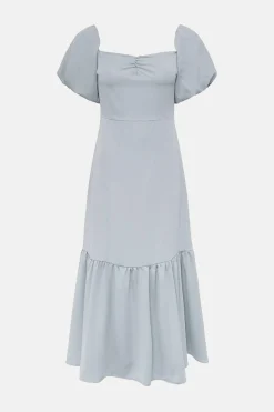 Online Oasis Bardot Ruched Front Midi Dress Pale Blue