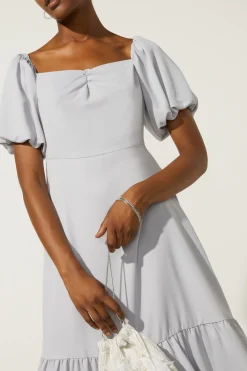 Online Oasis Bardot Ruched Front Midi Dress Pale Blue