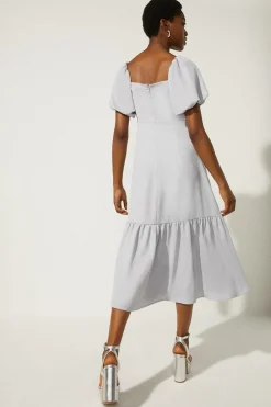 Online Oasis Bardot Ruched Front Midi Dress Pale Blue
