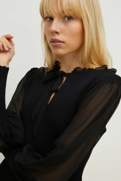Outlet Oasis Belted Chiffon Blouson Sleeve Knitted Dress Black